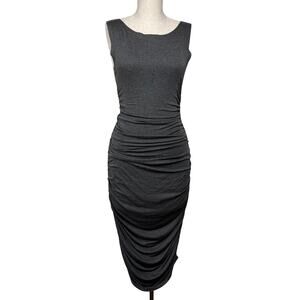 Norma Kamali Ruched Side Sleeveless Midi Knit Jersey Dress Gray Minimalist XS